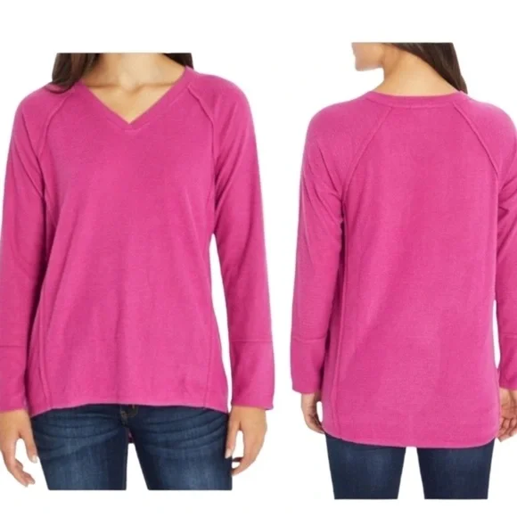 Wildfox Haley Brushed Magenta Purple Barbie Pink Y2K M V-Neck EUC Shirt Top - Picture 1 of 17